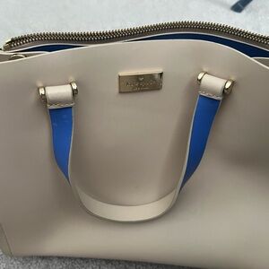 Kate Spade Cream and Blue Tote Bag with Silver Hardware